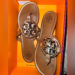 Tory Burch Tan/walnut metal miller sandal